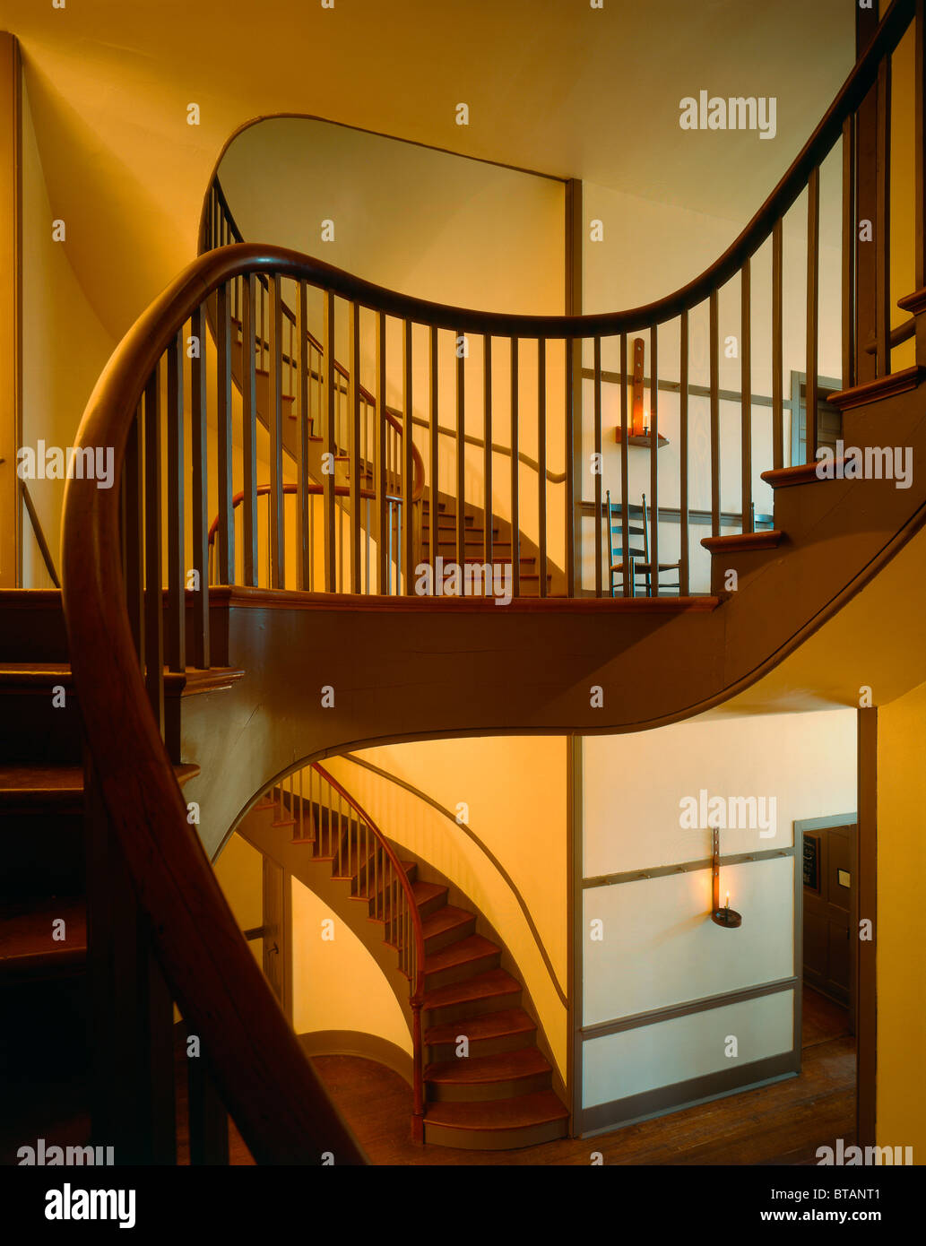 Twin spiral staircase at the Centre family dwelling at Pleasant Hill Shaker village, Stock Photo