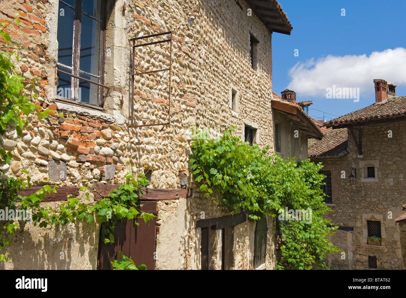 Cobblestone street, Medieval walled town of Perouges, France Stock ...