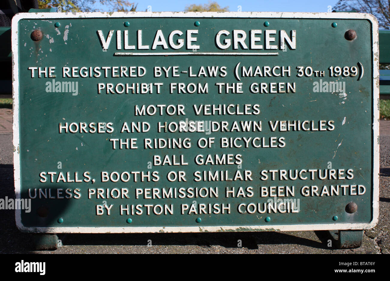 sign for |English village green Histon Cambridge Cambridgeshire England Great Britain UK Stock Photo