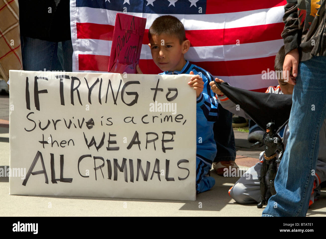 People protest the anti-illegal immigration Arizona Senate Bill 1070 in Boise, Idaho, USA. Stock Photo