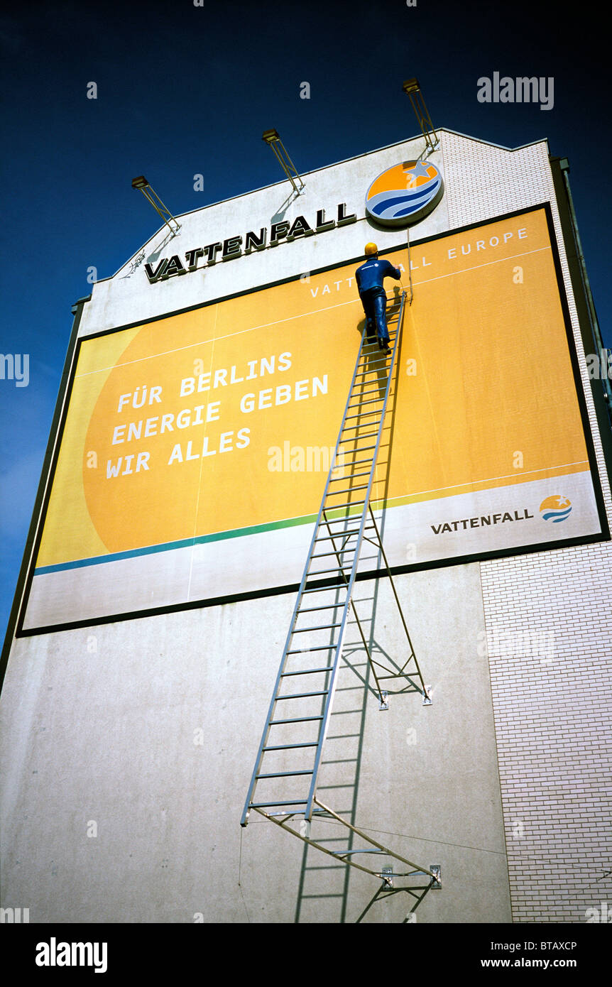 Vattenfall Europe advertising on the gable wall of an apartment building in central Berlin. Stock Photo