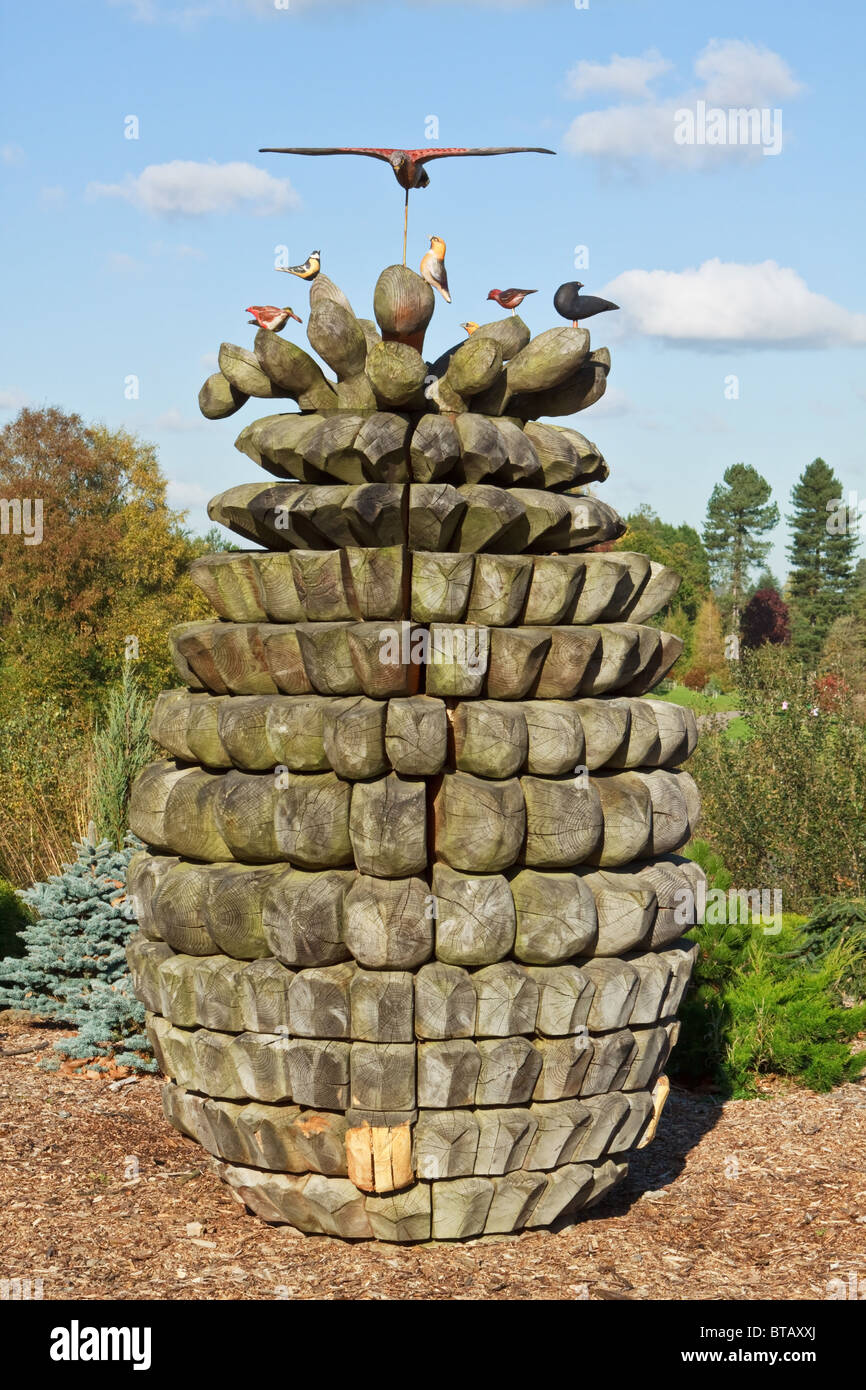 Wooden Carving of a Fir Cone at Bedgebury National Pinetum Stock Photo