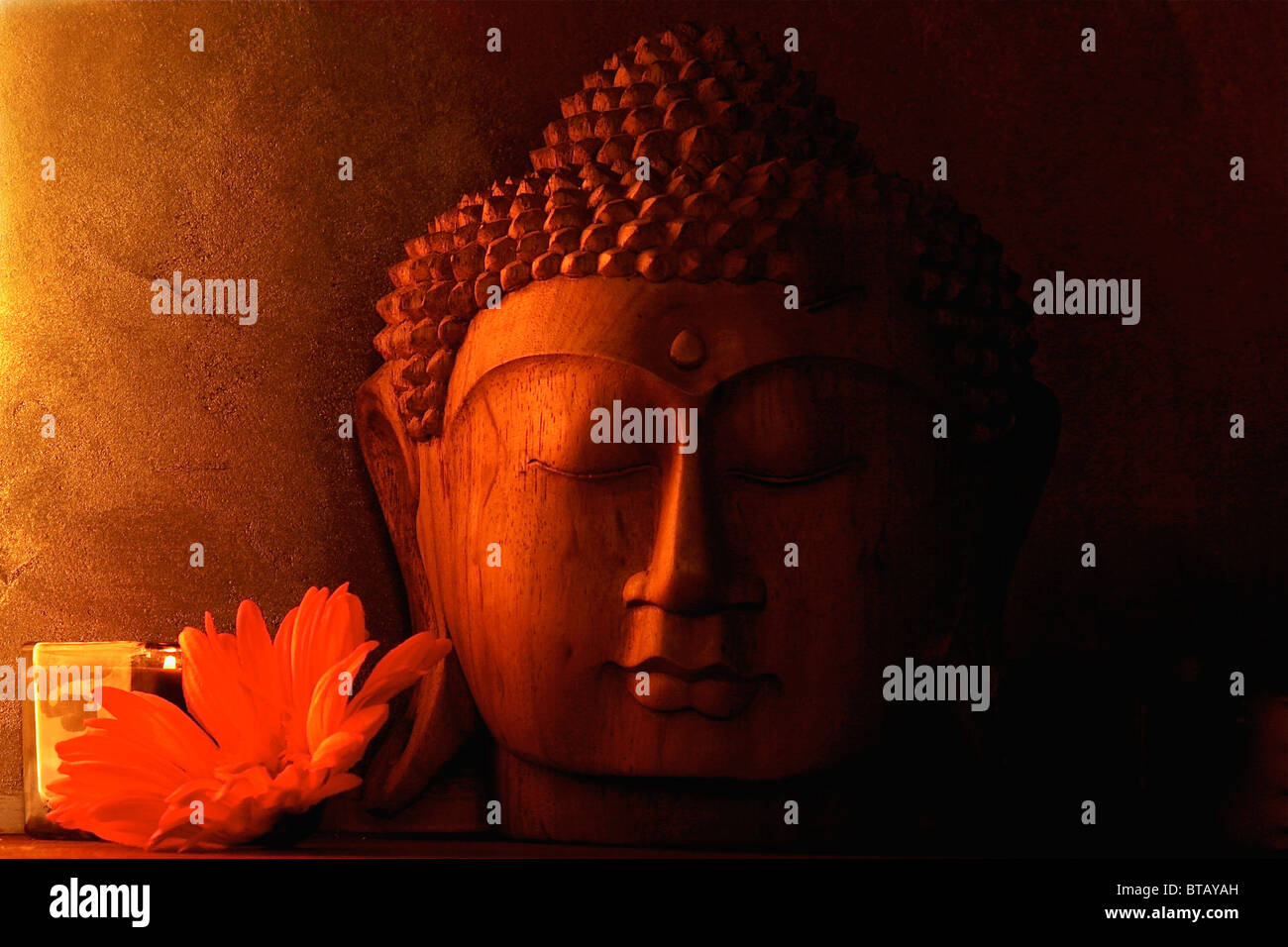Detail wooden Buddha head Stock Photo Alamy