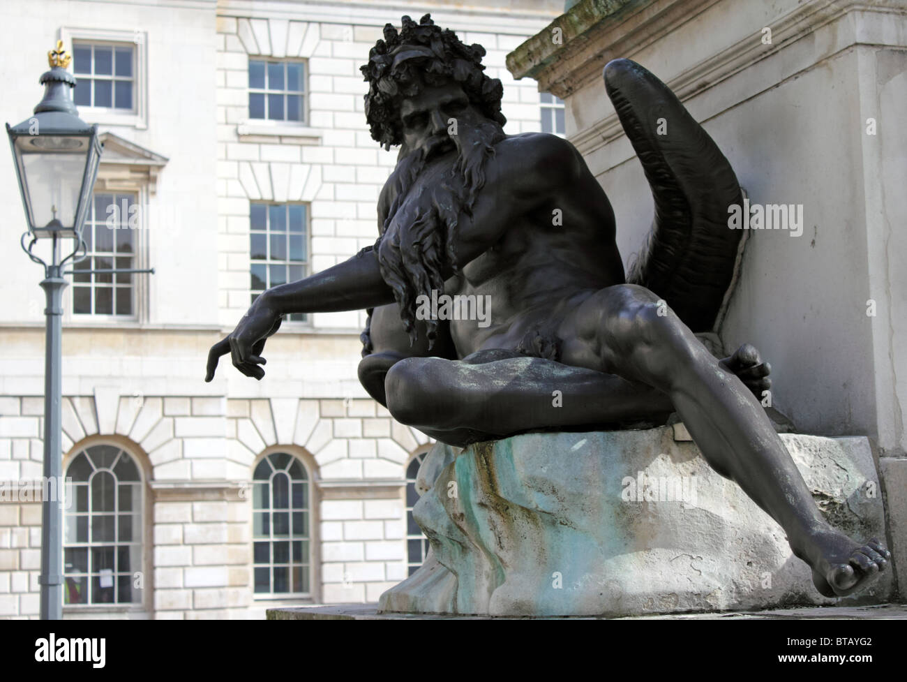 Statue of Old Father Thames, Somerset House courtyard, London, England, UK Stock Photo