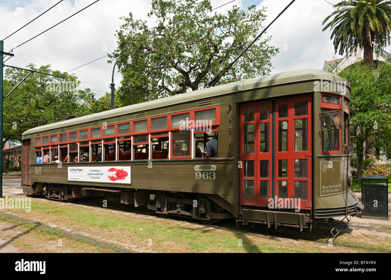 Louisiana, New Orleans, Garden District, St. Charles trolly car, streetcar Stock Photo