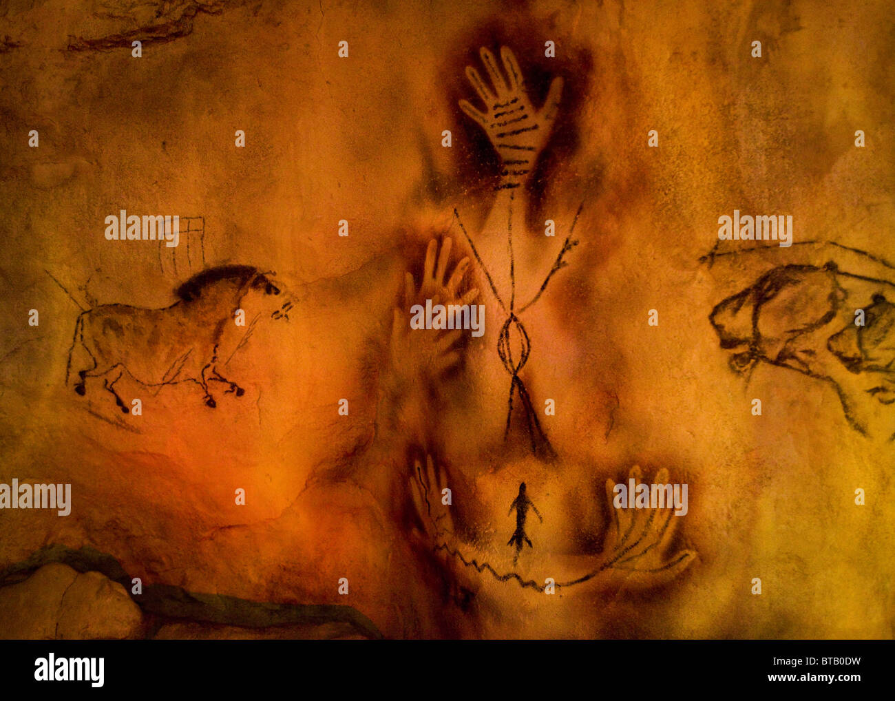 Artist rendering of cave paintings Stock Photo