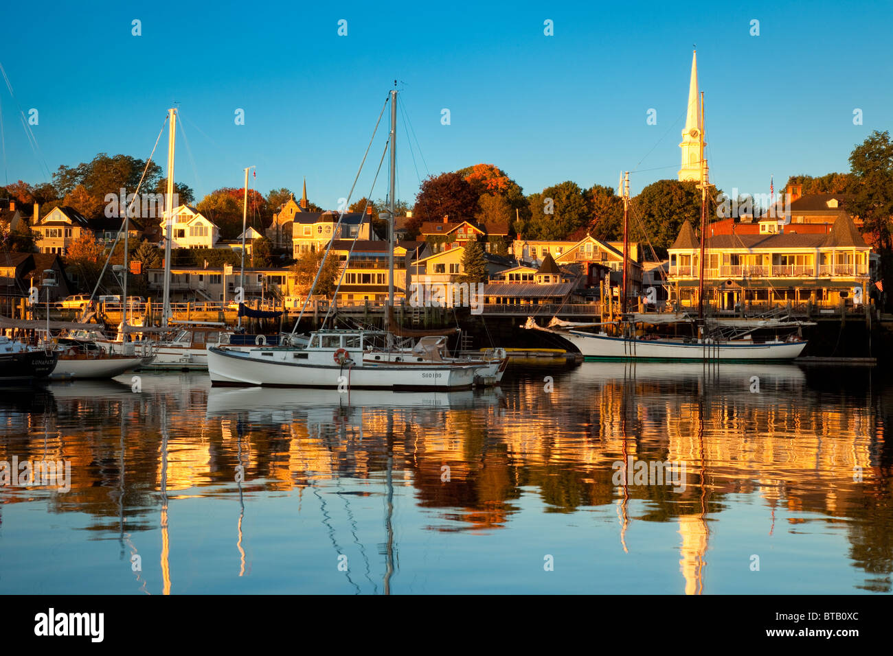 Dawn in the Harbor, Camden Maine USA Stock Photo