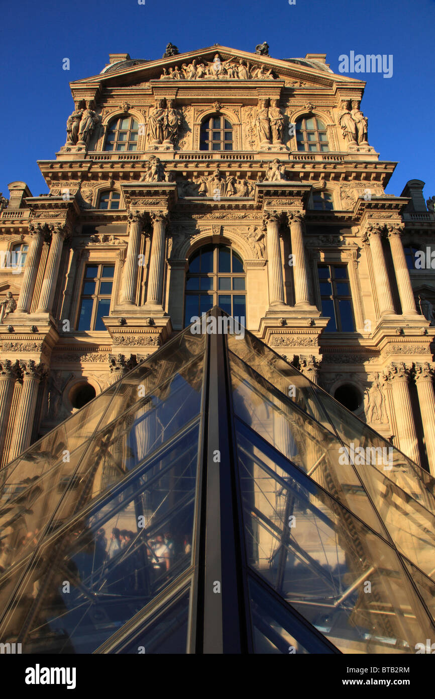 France, Paris, Louvre palace, museum, Cour Napoléon, Pyramide, Stock Photo