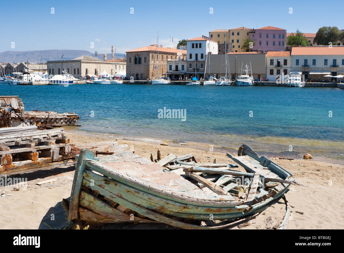 Old fishing boat. Chania, Crete, Greece Stock Photo