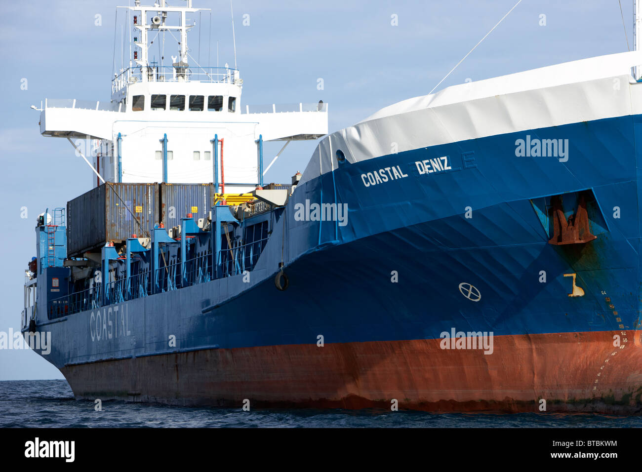 coastal deniz dry cargo hazard a major ship at anchor in coastal waters of the uk Stock Photo
