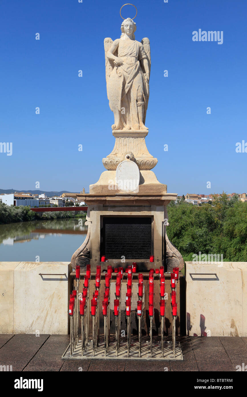 Statue of Saint Raphael on the Roman Bridge in Cordoba, Spain Stock
