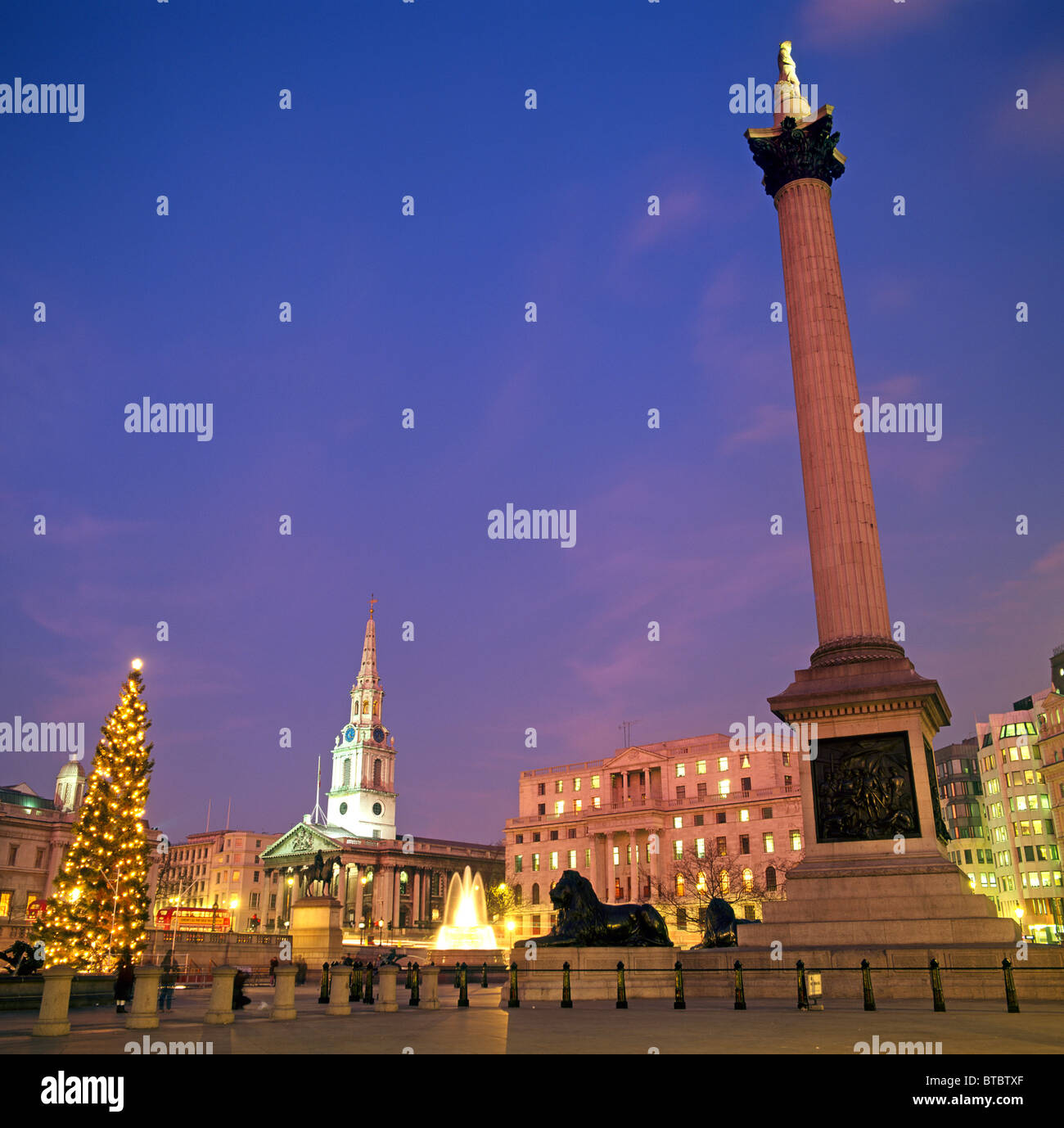 Trafalgar Square At Night London UK Europe Stock Photo