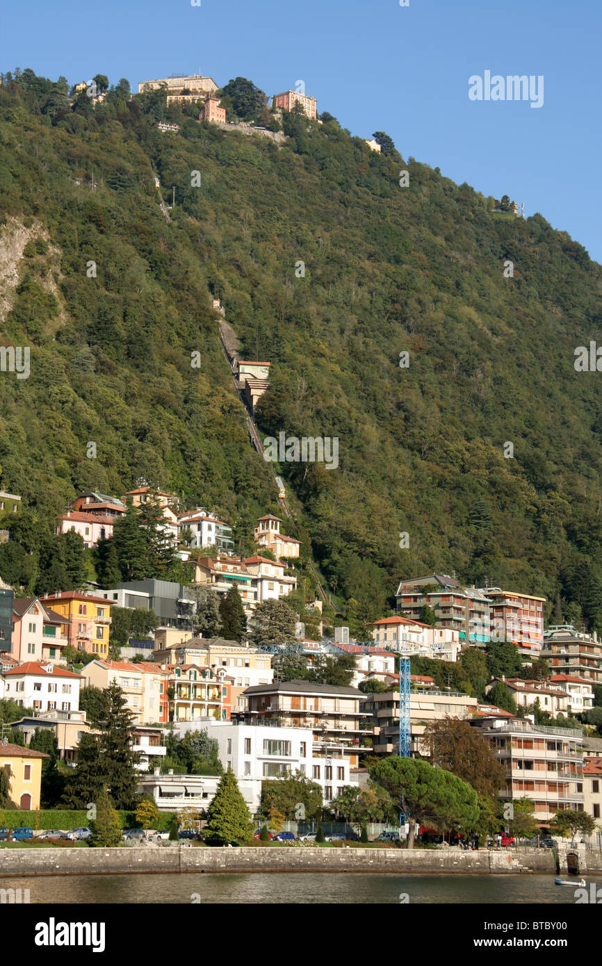 Funicular railway from Como city to Brunate Lake Como Lombardy