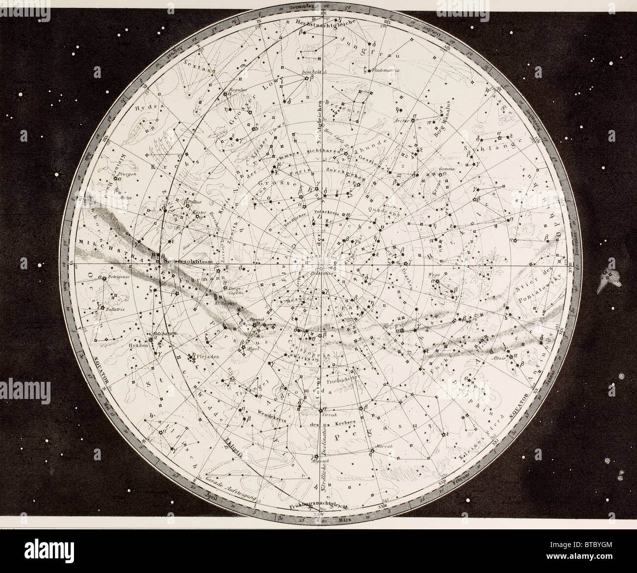 19th century map of the Northern Heavens. Stock Photo