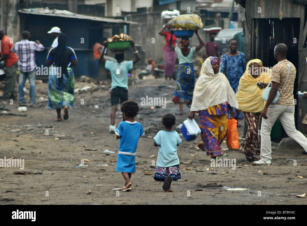 Poor neighbourhood in Abidjan, Ivory Coast, West Africa Stock Photo
