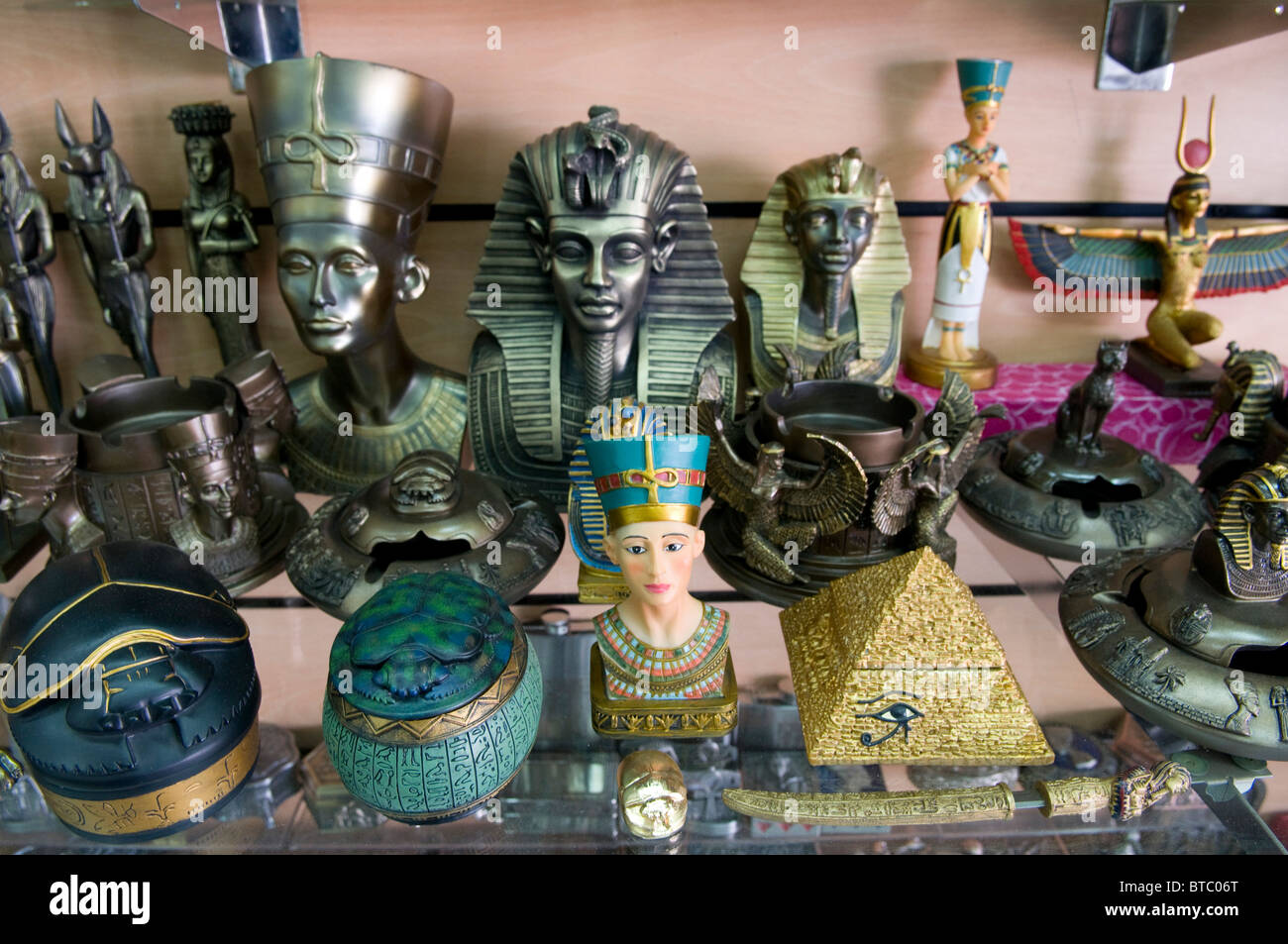 Statues Replicas for sale at a souvenir shop in Aswan Souk a colorful