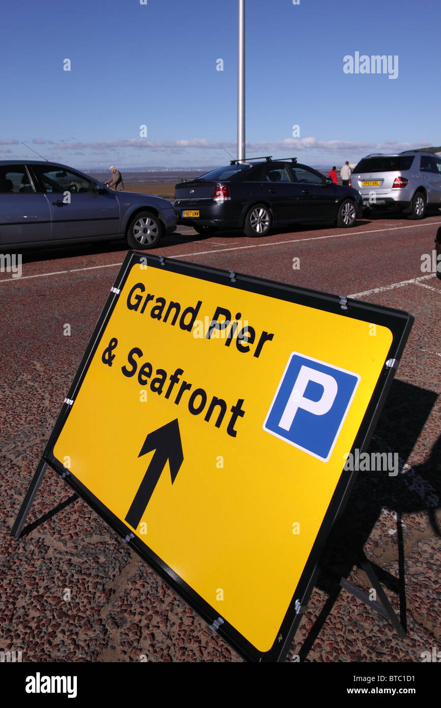 Weston Super Mare Seafront and Grand Pier road sign Stock Photo