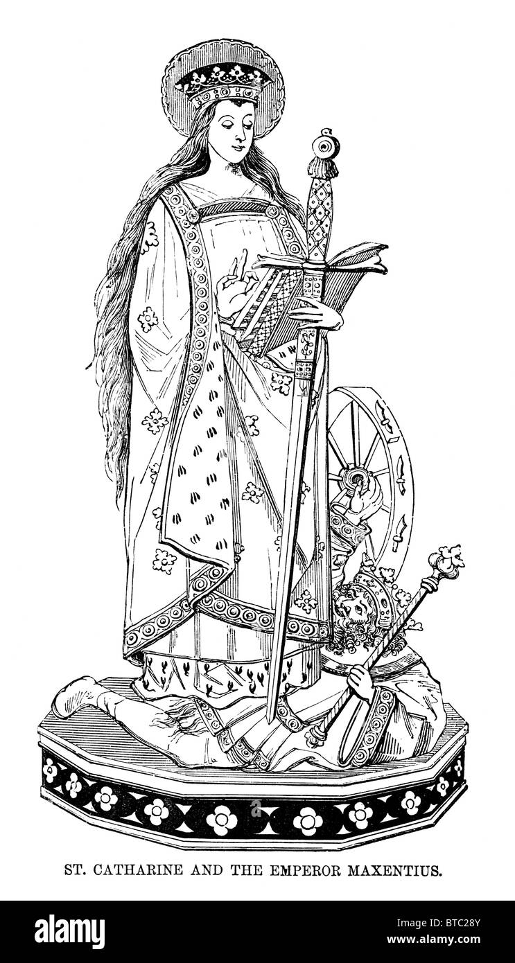 Saint Catherine and the Emperor Maxentius; Black and White Illustration from William Hone's Everyday Book Stock Photo