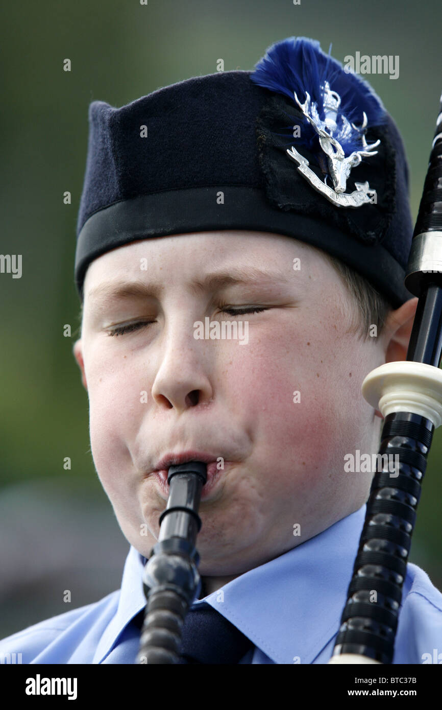 Bagpipe Competition, Glenurquhart Highland Gathering and Games, Blairbeg Park, Drumnadrochit, Scotland Stock Photo