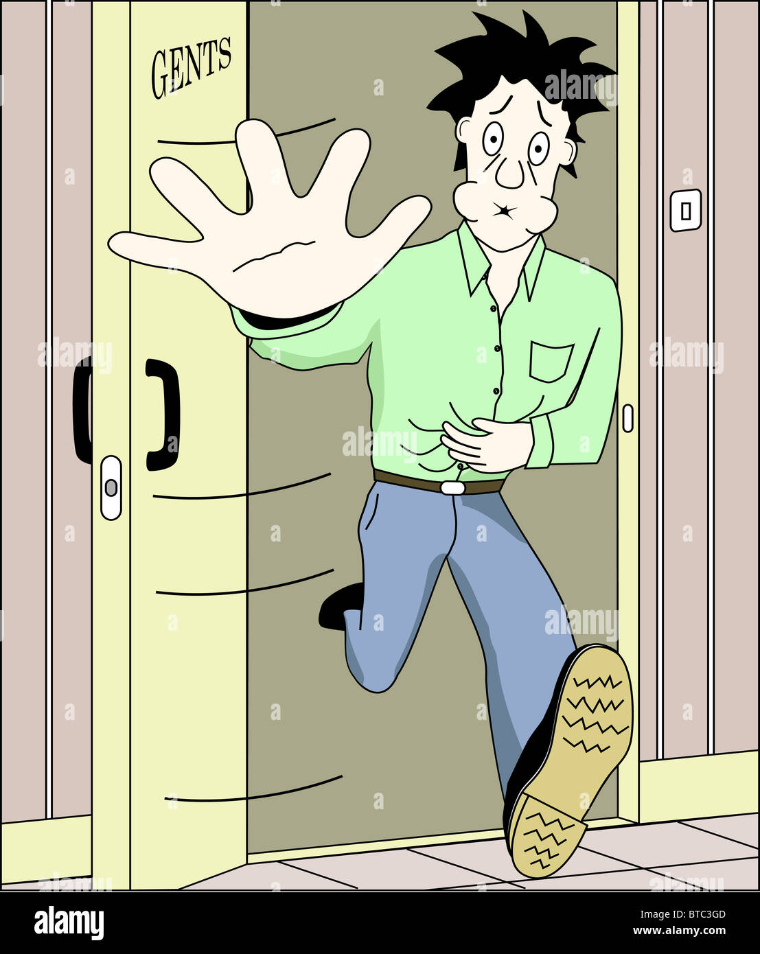 Illustration of man running to toilet Stock Photo Alamy