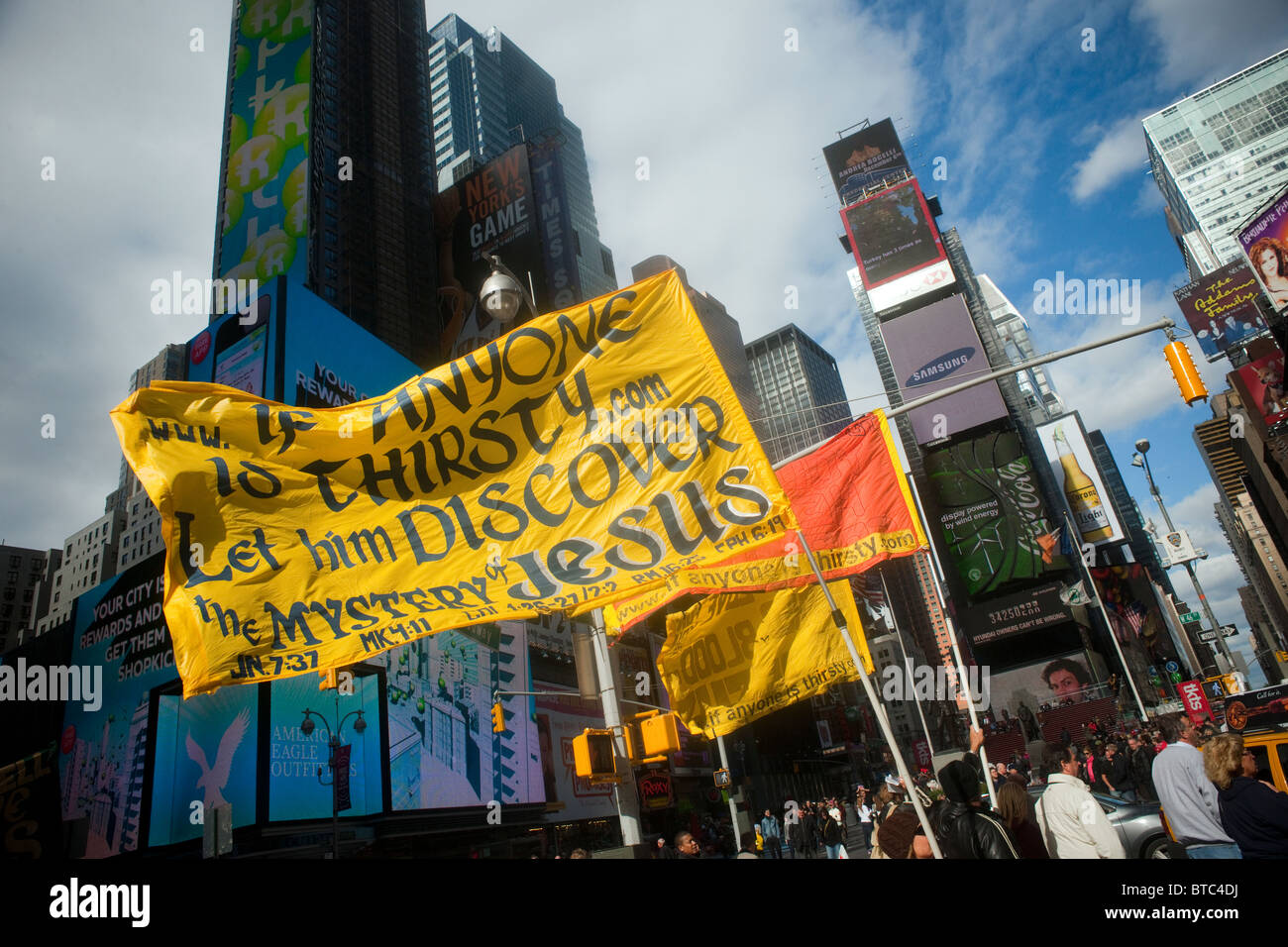 Religious zealots proselytize in Times Square in New York on Friday