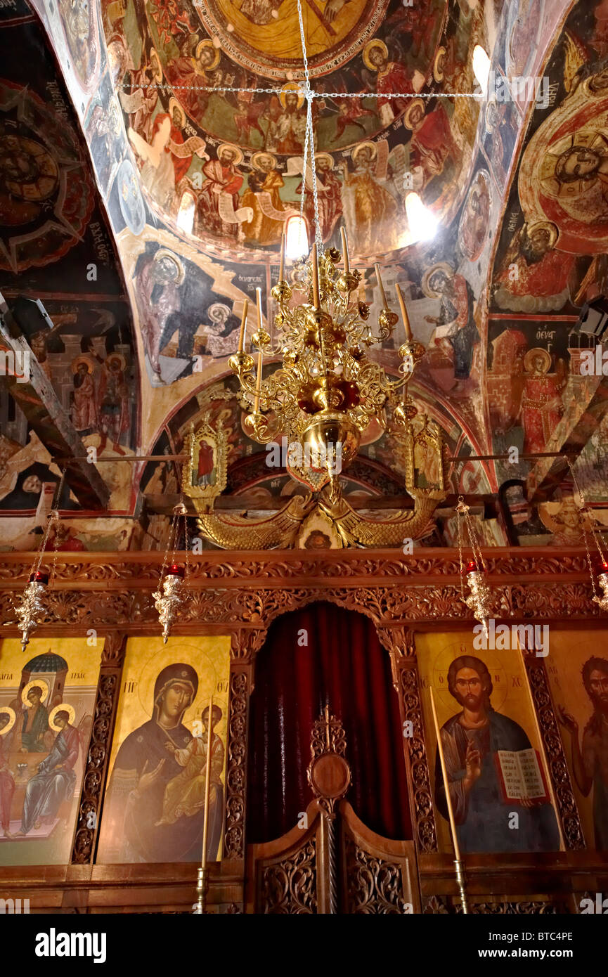 Interior of the Greek Orthodox Monatery of Holy Trinity church , Meteora Mountains, Greece Stock Photo