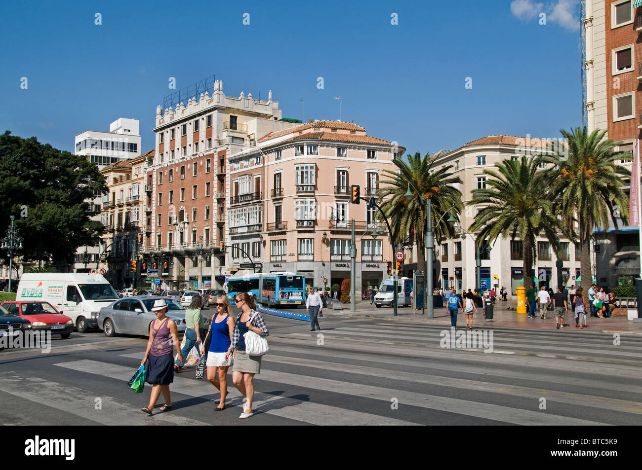 Malaga Spain Andalusia town city street traffic Alameda Principal Stock Photo