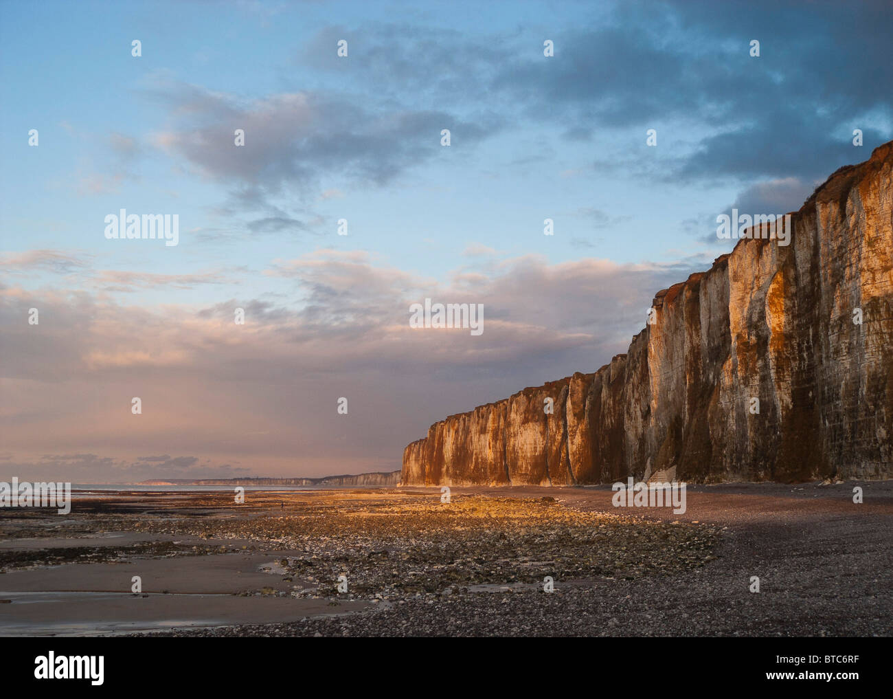 normandy's cliffs in st Valery-en-Caux at dawn horizontal Stock Photo