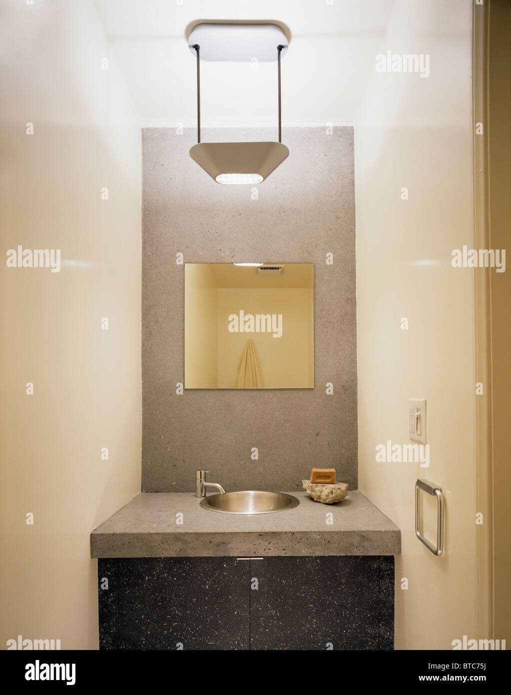 Mirror In Concrete Splash Back Above Concrete Vanity Unit With Steel Basin In Modern Bathroom Designed By David Hertz Stock Photo Alamy Mirror In Concrete Splash Back Above Concrete Vanity Unit With Steel Basin In Modern Bathroom Designed By David Hertz Stock Photo Alamy