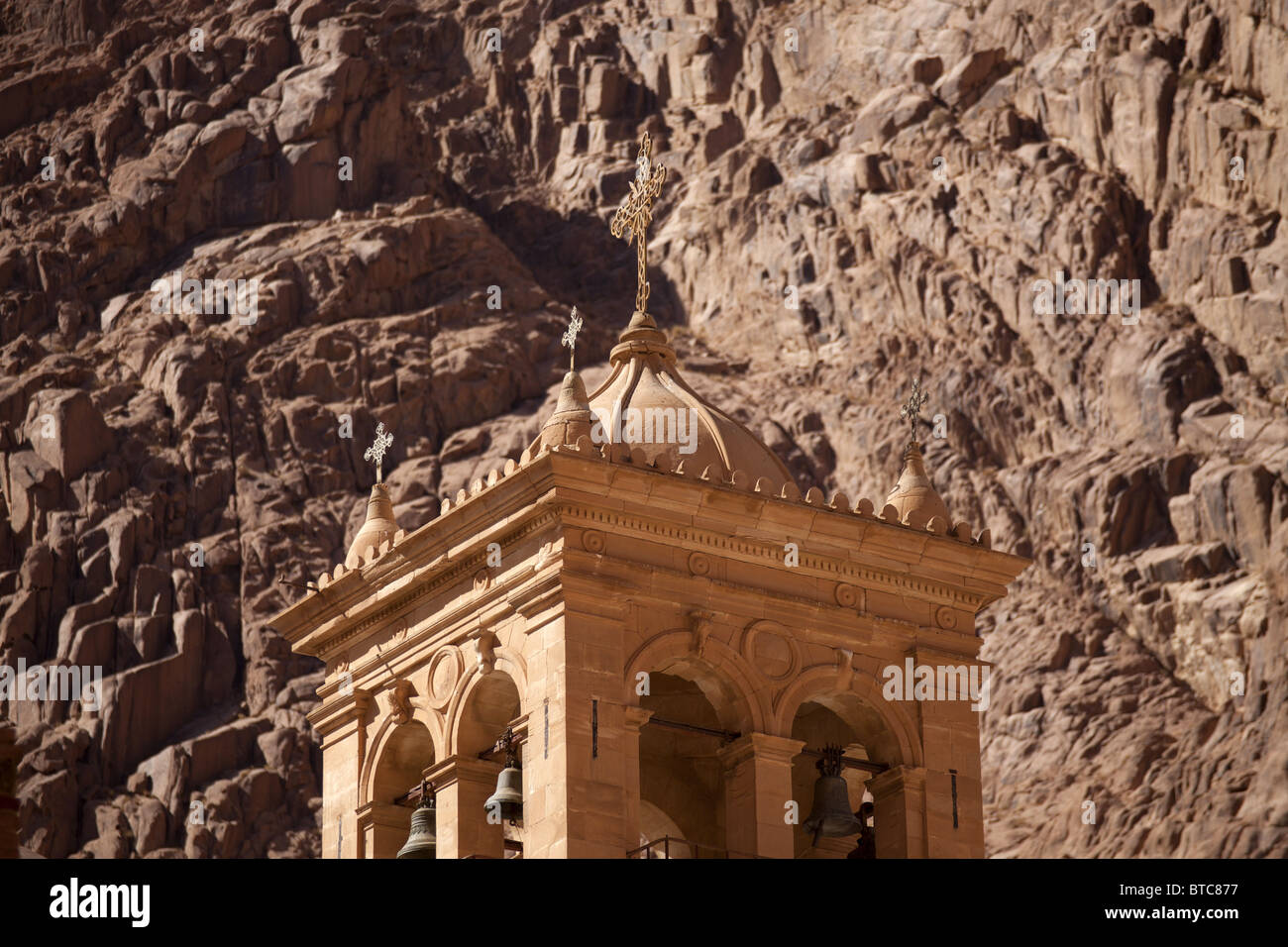 church tower of the orthodox Saint Catherine's Monastery near Saint Katherine or El Miga village, Sinai, Egypt, Africa, Stock Photo