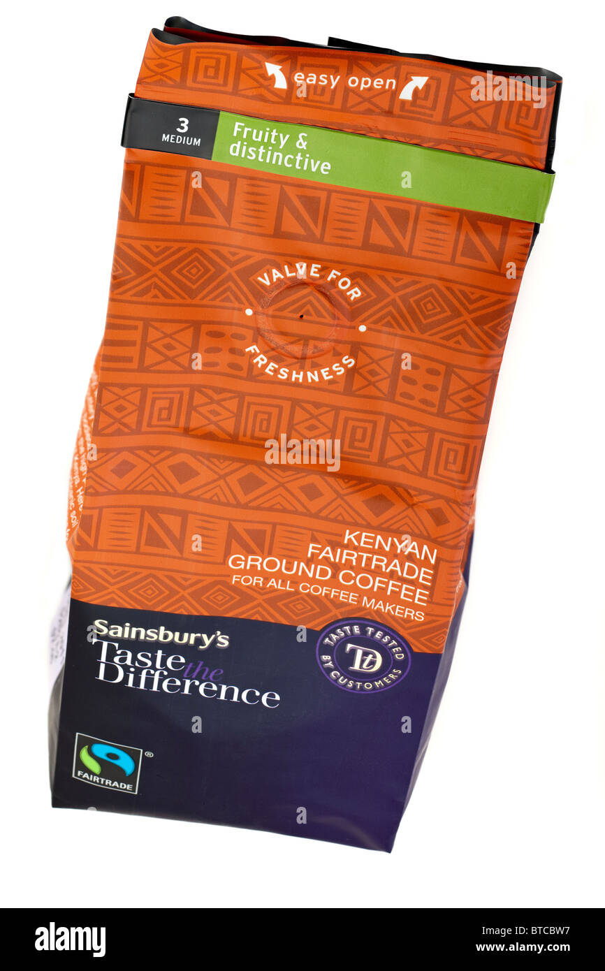 Sainsbury's taste tested by customers medium 3 Taste the Difference Kenyan fairtrade ground coffee with valve for freshness Stock Photo