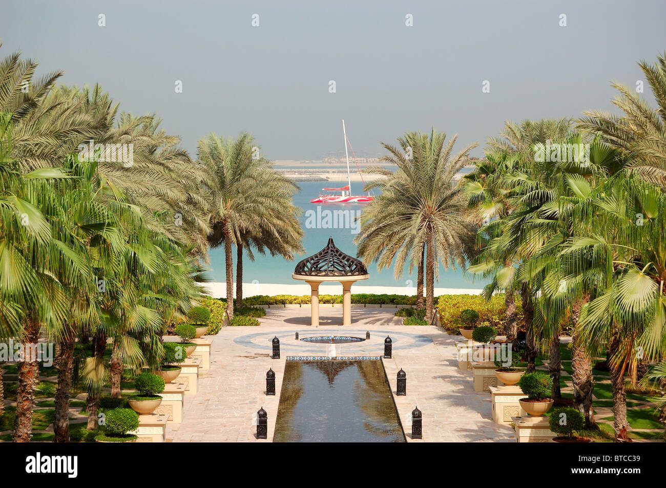 View on Jumeirah Palm from luxurious hotel, Dubai, UAE Stock Photo