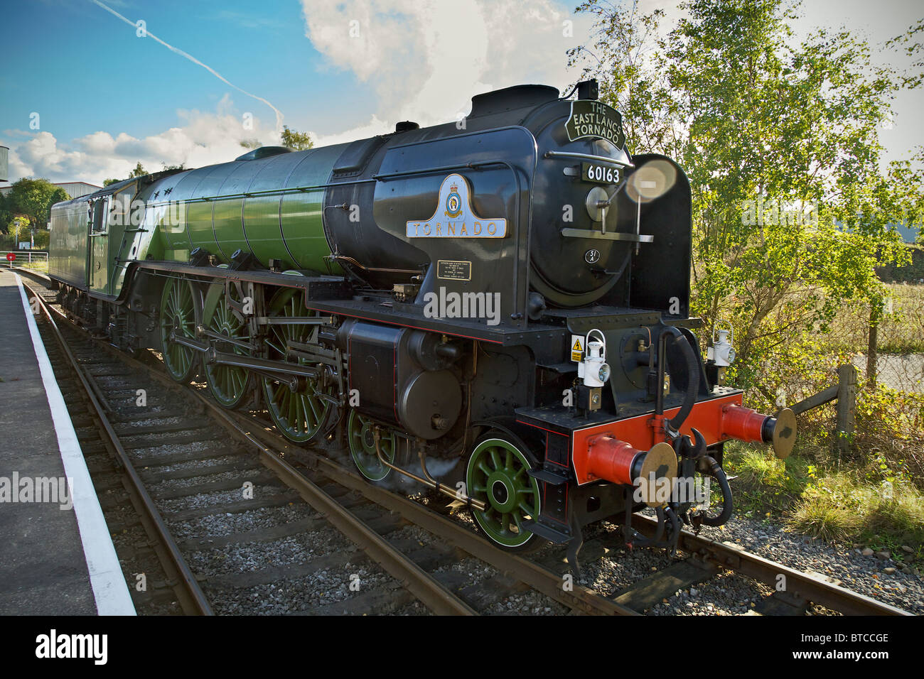 The steam engine Tornado at Heywood station on the East Lancashire Railway. ELR Stock Photo