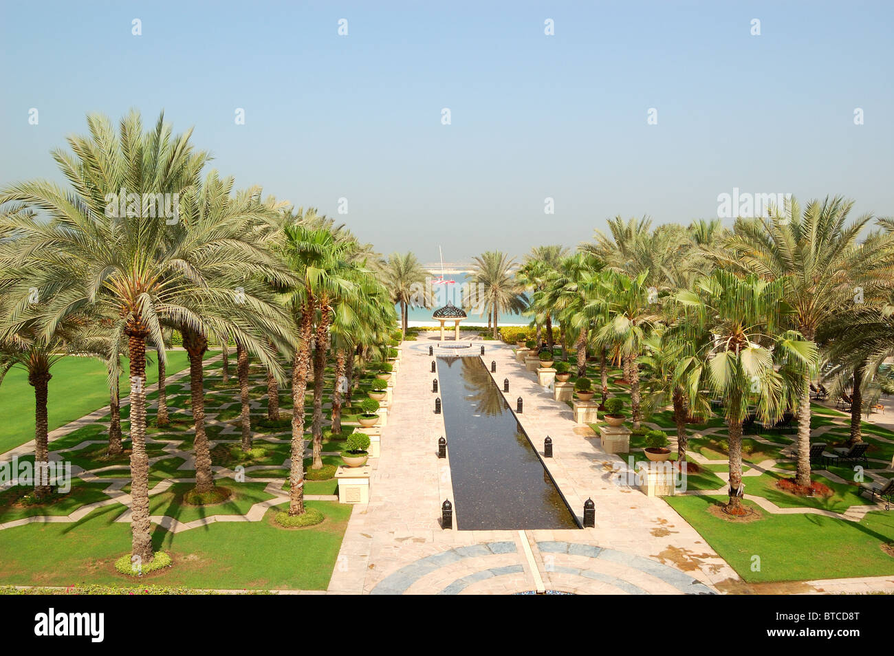 View on Jumeirah Palm from luxurious hotel, Dubai, UAE Stock Photo