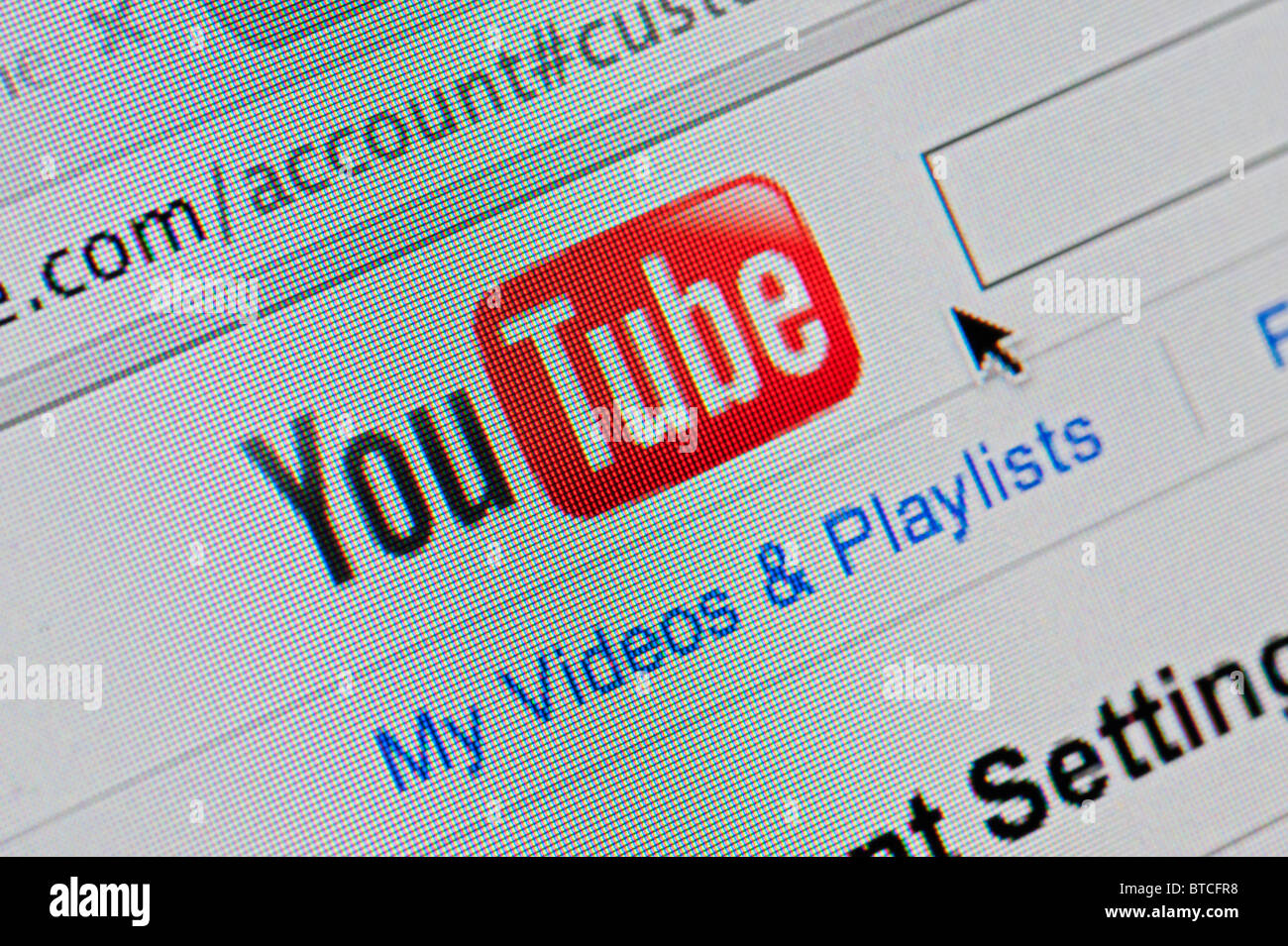 Detail of screenshot from website of Youtube internet video sharing website Stock Photo