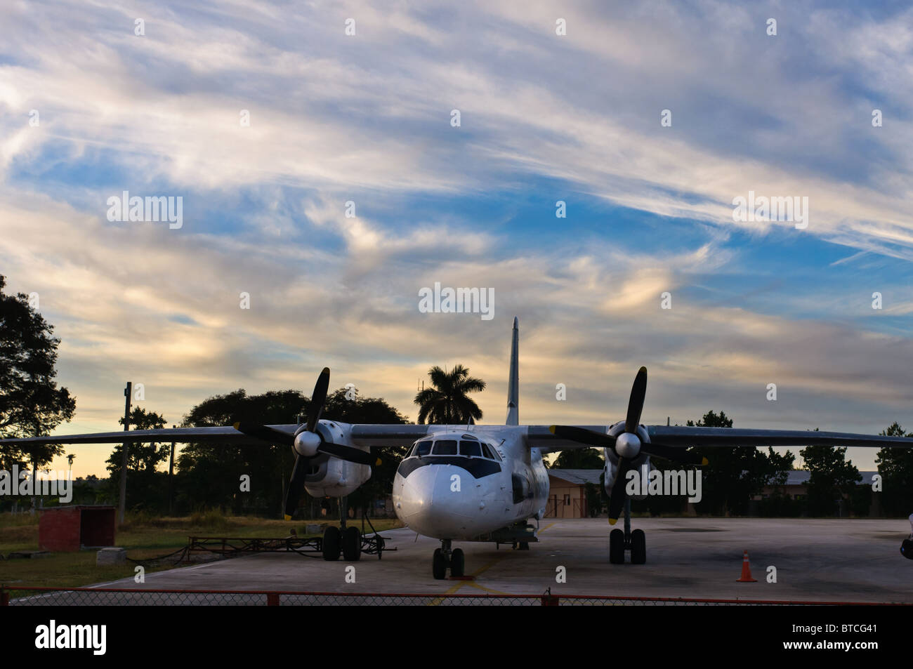 Small airplane in airport, Cuba Stock Photo