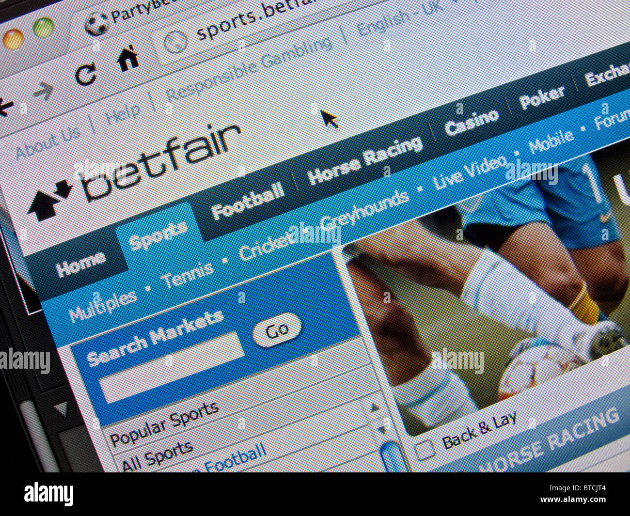 Detail of screenshot from online betting website Betfair Stock Photo