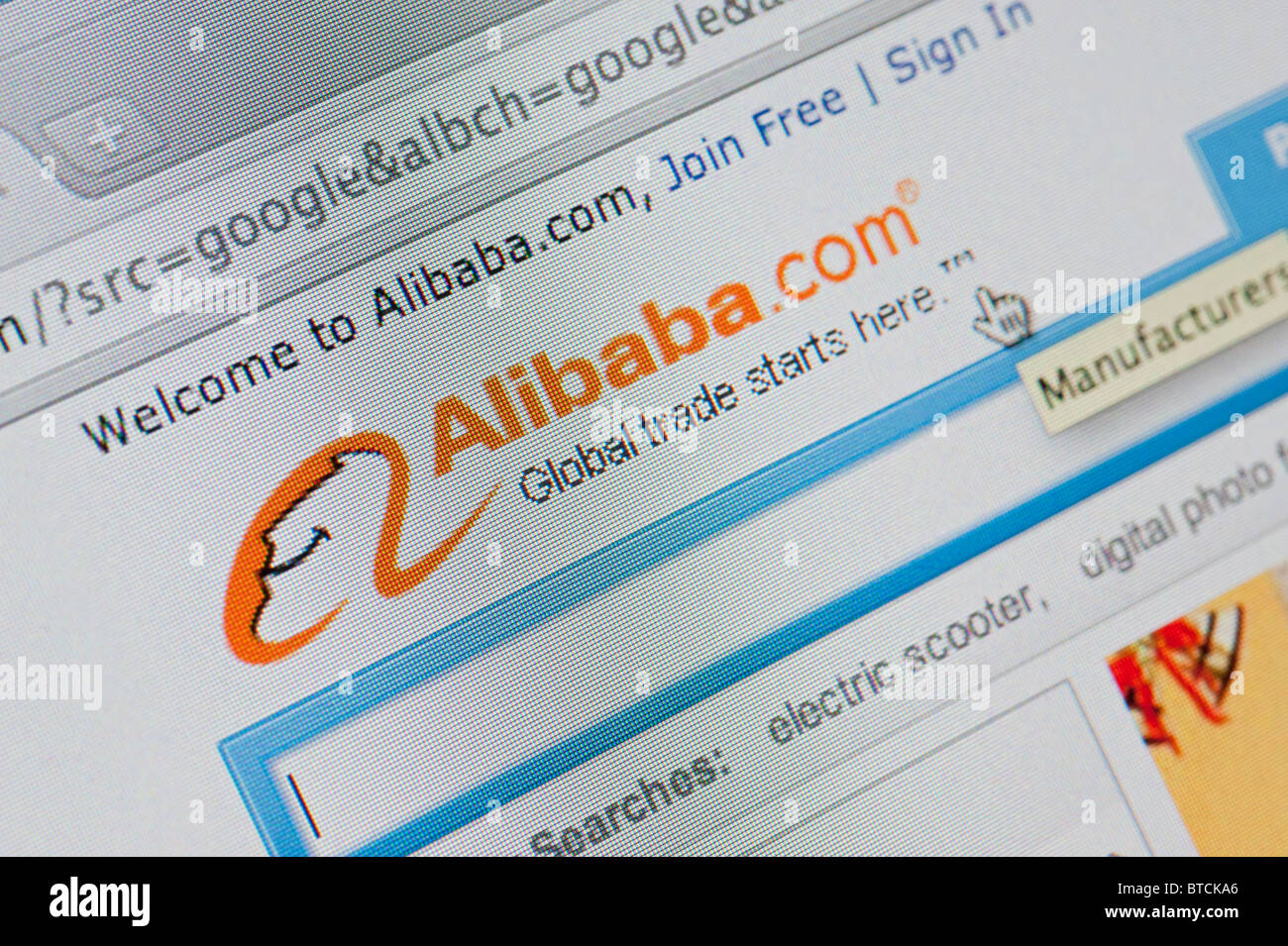 Detail of screenshot from website of Chinese Alibaba online business portal Stock Photo