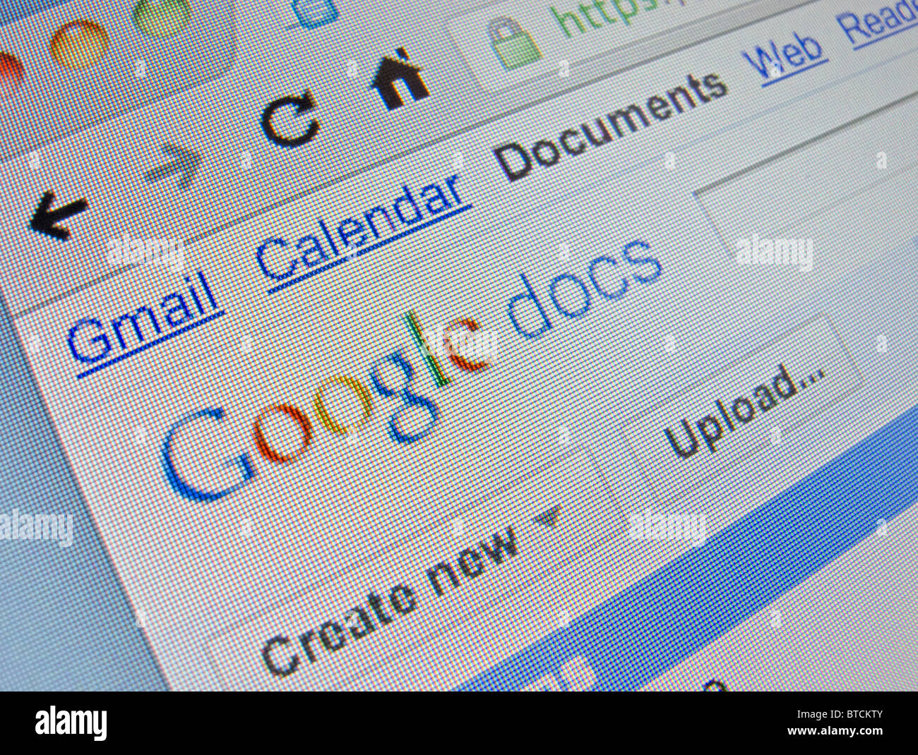 Screenshot from homepage of Google docs homepage Stock Photo