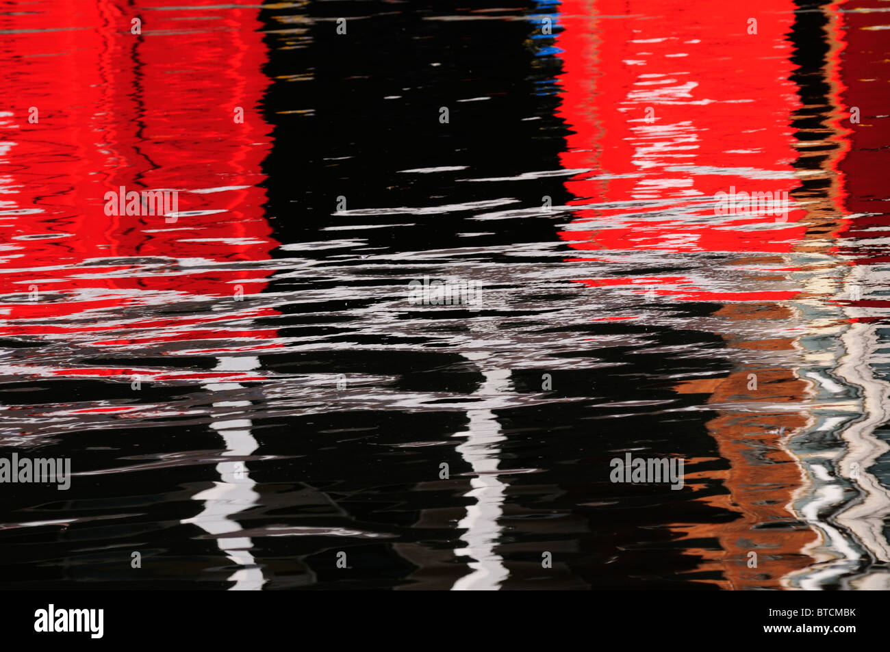 Colourful Abstract Reflection of Boathouses in the River Cam, Cambridge, England, UK Stock Photo