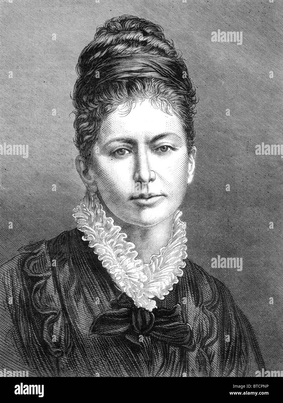 Portrait of Elizabeth Thompson, Lady Butler, 1846-1933, circa 1876. Painter of the 'Roll Call'; Black and White Illustration; Stock Photo