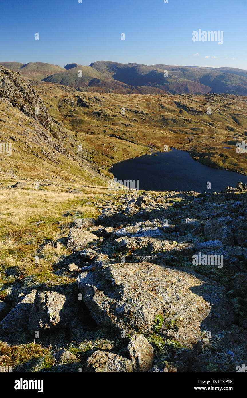 Autimn View over Pavey Ark and Stickle Tarn in the English Lake District Stock Photo