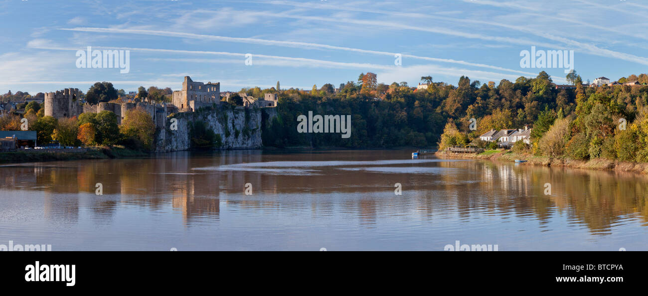 Chepstow Castle on River Wye in autumn, Chepstow, Monmouthshire Wales UK Stock Photo