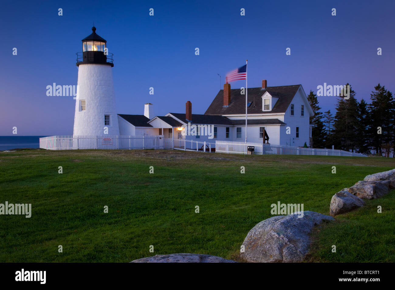 Early morning at Pemaquid Point Lighthouse - built 1827, near Bristol Maine USA Stock Photo