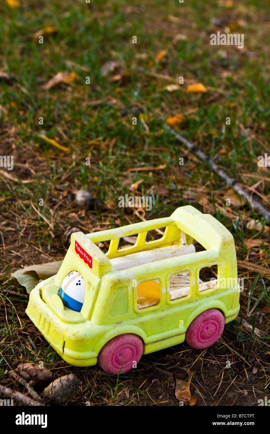Plastic toy car on the ground Stock Photo