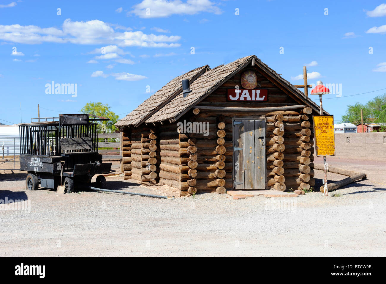 Restored log cabin jail Seligman Arizona Route 66 Stock Photo Alamy