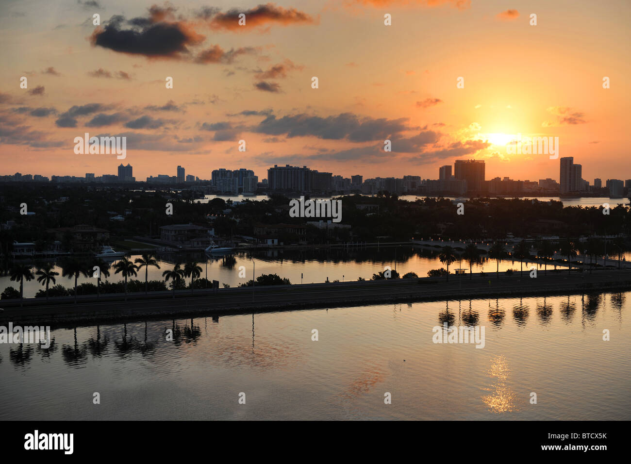 Aerial view of Miami at daybreak Stock Photo