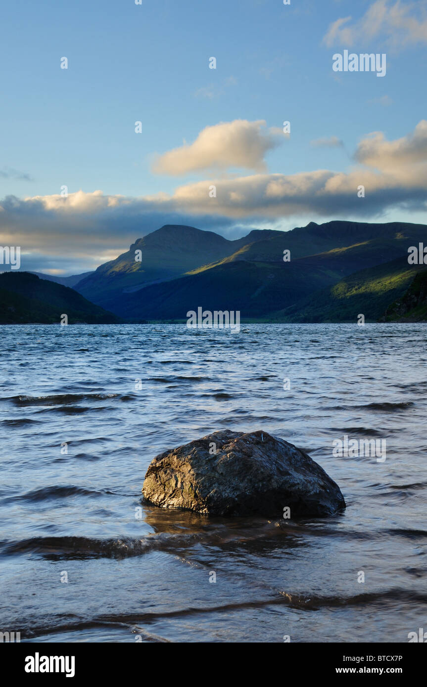 Dawn view over Ennerdale Water on a stormy morning looking towards Pillar and Steeple in the English Lake District Stock Photo