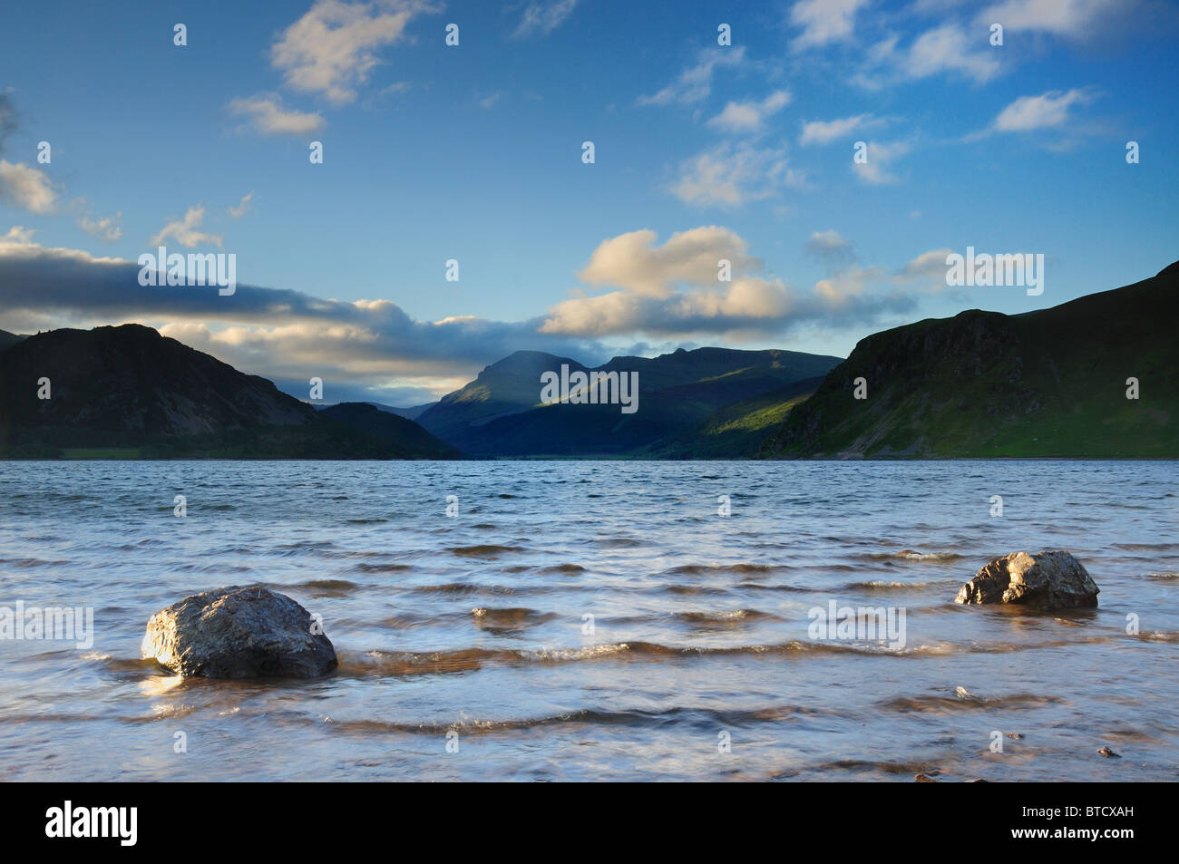 Dawn view over Ennerdale Water on a stormy morning looking towards Pillar and Steeple in the English Lake District Stock Photo