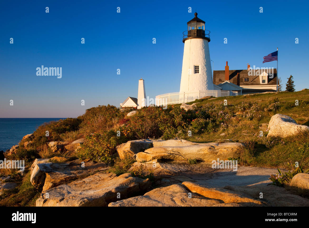 Early morning at Pemaquid Point Lighthouse - built 1827, near Bristol Maine USA Stock Photo